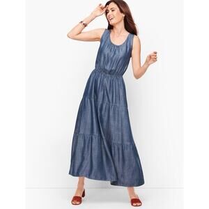 Talbots Women’s Tencel Tiered Maxi Dress Chambray Denim Size 12